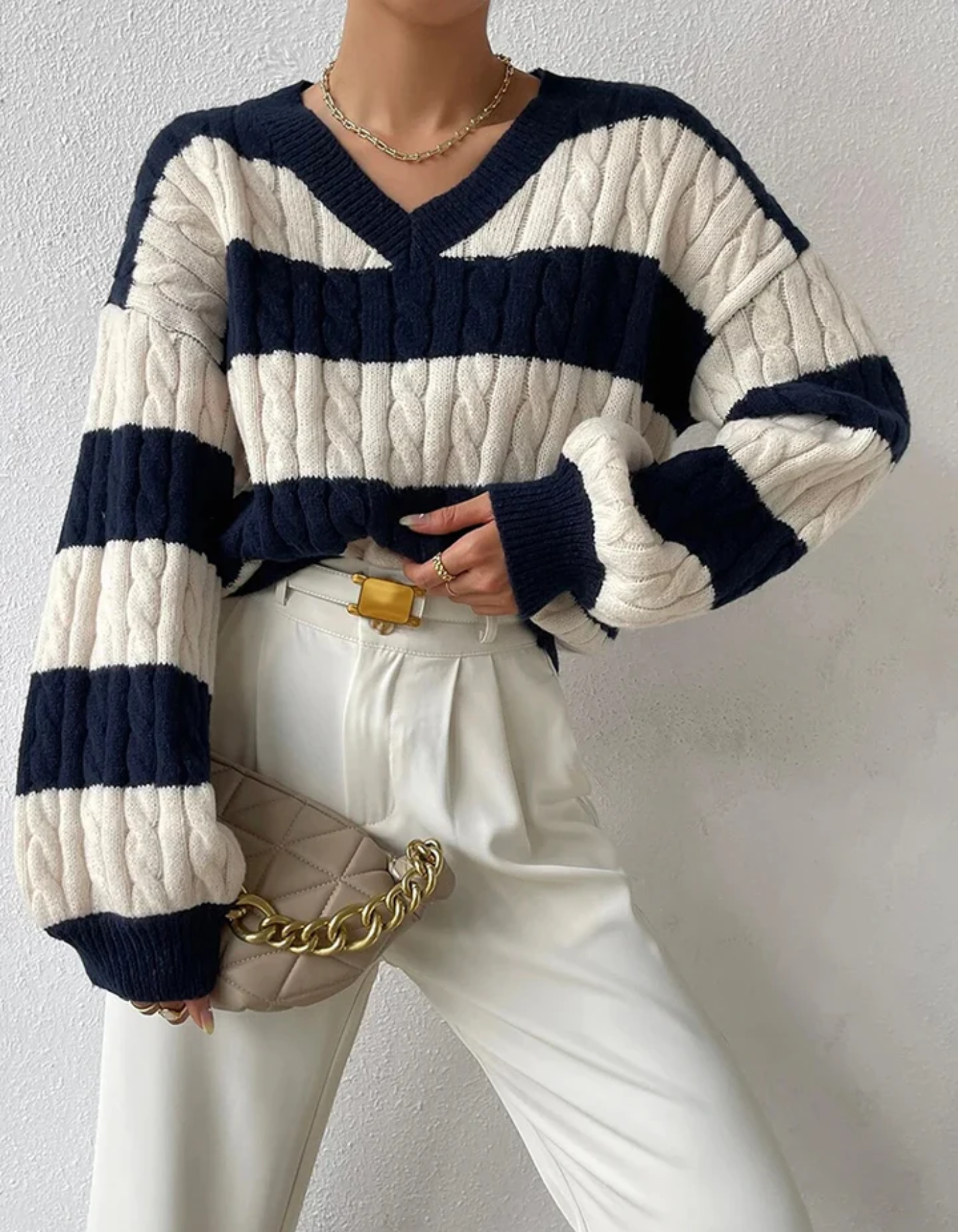 Mira – Dzianina w paski – Sweter