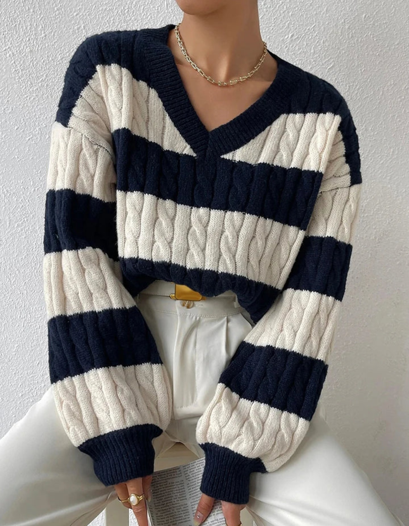 Mira – Dzianina w paski – Sweter