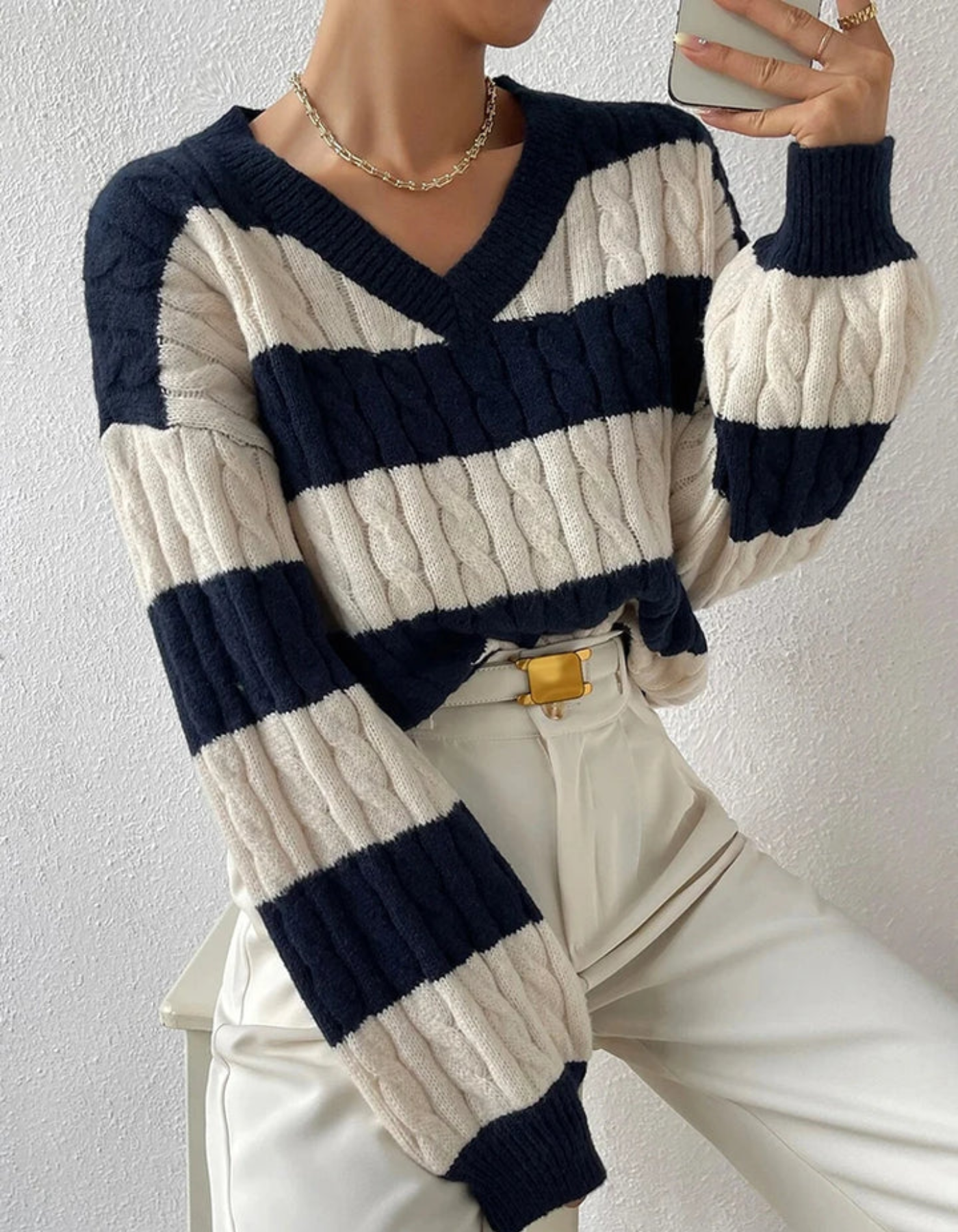 Mira – Dzianina w paski – Sweter