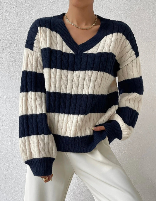 Mira – Dzianina w paski – Sweter